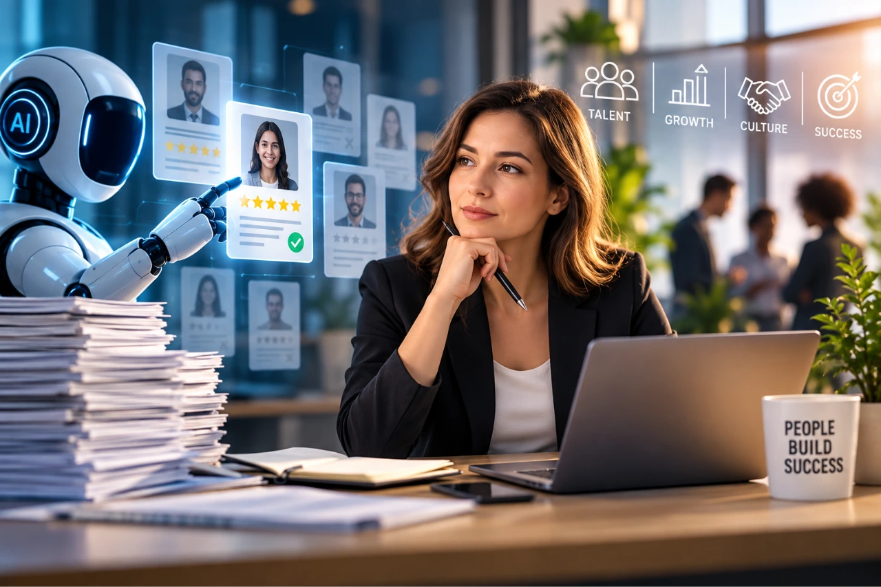 AI supporting a human recruiter in candidate selection and HR decision-making