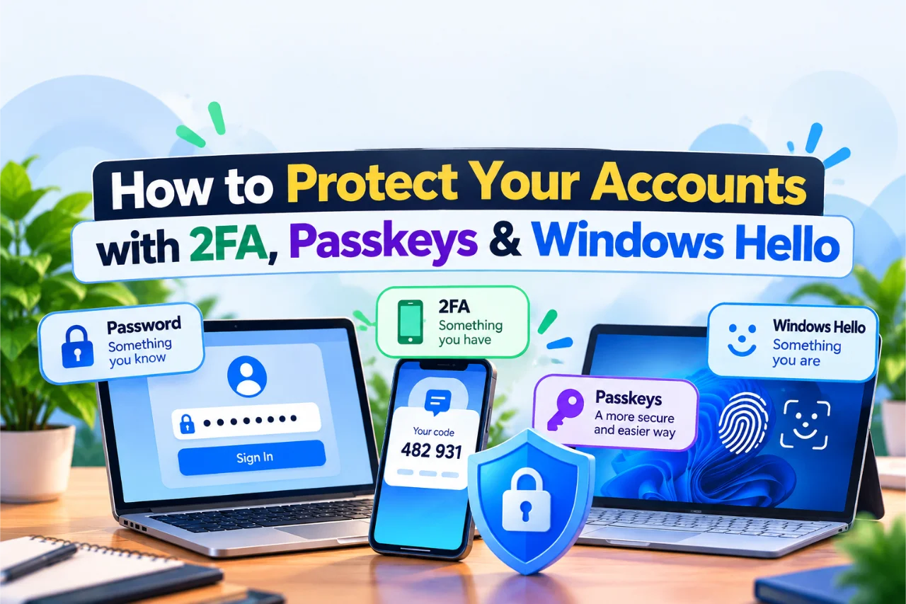 How to protect your accounts with two-factor authentication (2FA), passkeys, and Windows Hello using secure login methods